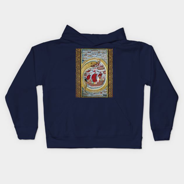 A MONSTRUOUS SEA SERPENT DEVOURING THE ROYAL FLEET Antique Indian Miniature Kids Hoodie by BulganLumini